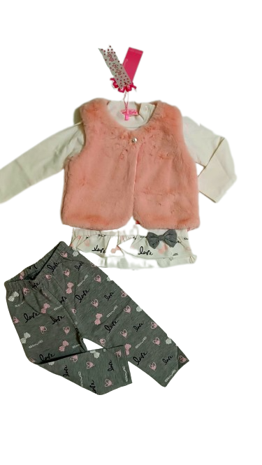 Conjunto de 3 Piezas: Chaleco Peludo + Camiseta + Leggings