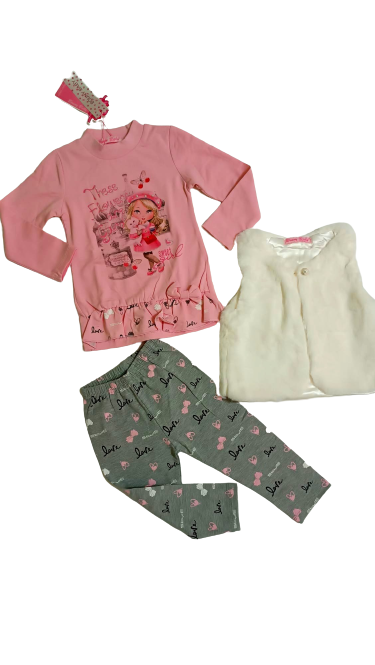 Conjunto de 3 Piezas: Chaleco Peludo + Camiseta + Leggings